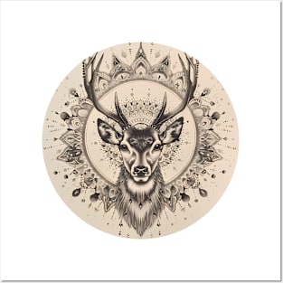 Mandala - Deer B&W Posters and Art